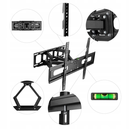 Suport TV Reglabil 32-85 Inch KING MOUNT KG-1031 Nevada, VESA 600x400, Rotire 120°, Inclinare +6°/-3°, Brat Extensibil 35.7 cm, Max 50KG, Suport Perete Universal LED LCD OLED QLED - Img 2