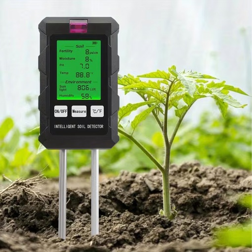 Tester Sol Profesional 6 in 1 Digital, pH Metru, Umiditate, Temperatura, Fertilitate si Lumina, Ecran LCD Rotativ, pentru Plante si Gradina - Img 7