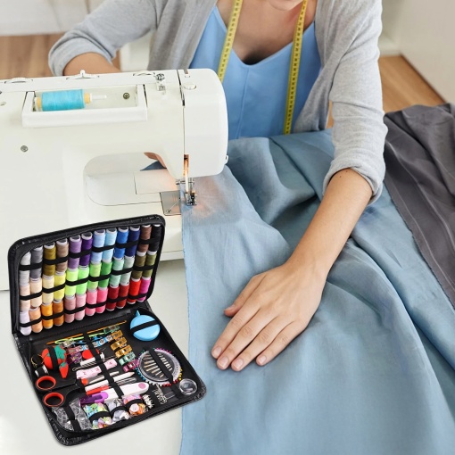 Trusa profesionala de cusut EBA, 229 piese, cutie compacta cu accesorii, ate colorate si unelte pentru reparatii - Img 3