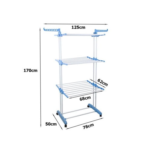 Uscator vertical pentru rufe si incaltaminte EBA niveluri, suport umerase, pliabil, portabil, mobil, ergonomic, albastru - Img 4