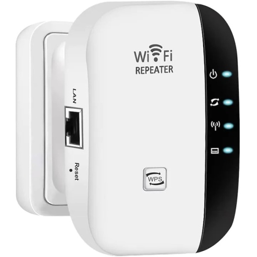 Amplificator Semnal Wireless EBA, WiFi Repeater 300 Mbps, 2.4GHz WLAN, Functie WPS cu Port LAN de Antene Integrate, Alb-Negru - Img 2