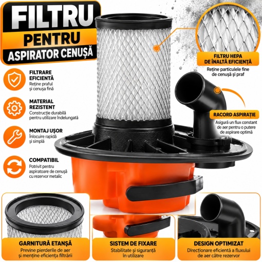 Aspirator de Cenusa 2000W, Rezervor Metalic 20L, Filtru HEPA, Aspirare Puternica ≥15.5 kPa, Duza Aluminiu, pentru Seminee si Sobe - Img 2