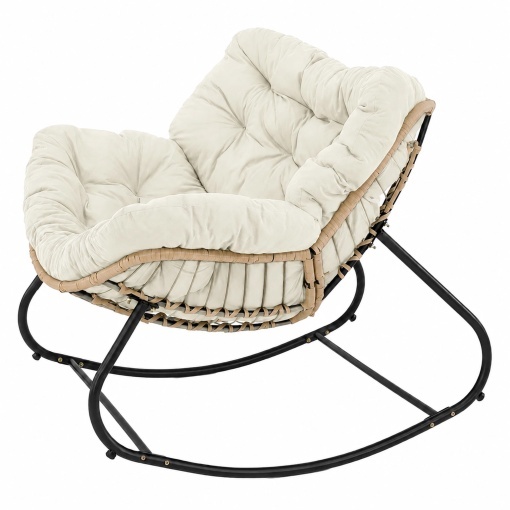Balansoar de Gradina cu Perna Confortabila, Scaun Balansoar Tip Cuib pentru Relaxare, Terasa, Balcon, Living si Dormitor, Cadru Metalic Stabil, Technoratan Premium, Crem/Negru - Img 2