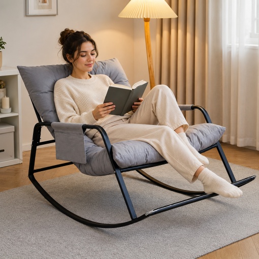 Balansoar Dublu cu Perna pentru Gradina, Terasa si Living, Cadru Metalic Stabil, Design Ergonomic, Confort Premium, 126 x 91 x 69 cm, Gri/Negru - Img 7