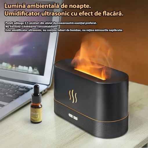 Difuzor Aromaterapie si Umidificator EBA, silentios, lumina ambientala cu efect de flacara si oprire automata - Img 4