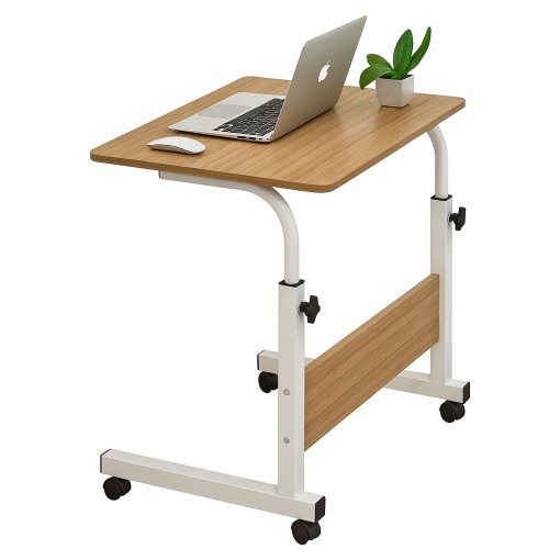 Masa mobila reglabila pe inaltime cu roti EBA, Blat PAL 60 x 40 cm, Ideala pentru Laptop, Studii, Relaxare, Maro - Img 4