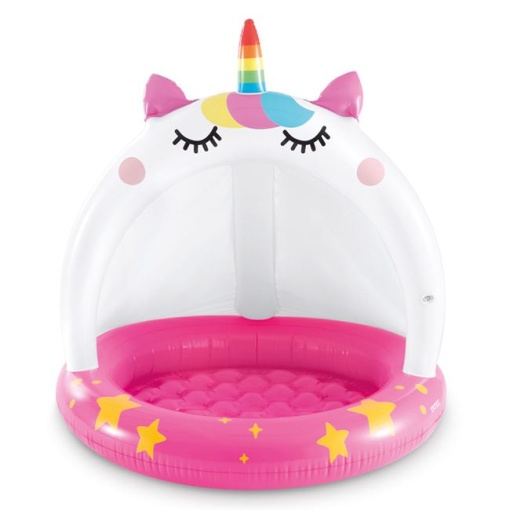 Piscina gonflabila pentru copii cu paravan de protectie impotriva soarelui in forma de Unicorn EBA, dimensiuni 1, 02 x 1, 02 m - Img 2