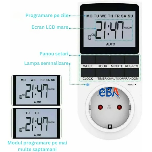 Priza programabila digitala EBA pentru interior, 16A, max. 3500W - Img 3