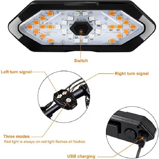 Semnalizator bicicleta cu telecomanda EBA, LED, incarcare Micro-USB, 5 moduri iluminare, IPX4, 9.4 x 3.2cm, plastic, Negru - Img 4