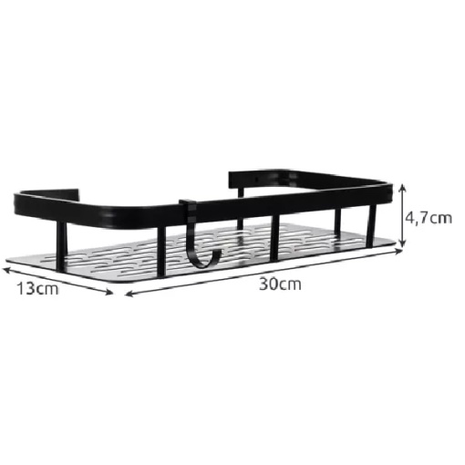 Set 2 rafturi pentru baie EBA, rezistente la umiditate, montare usoara, autoadezive, aluminiu, 30 x 13 x 4.7 cm, Negru - Img 3