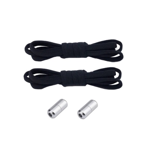 Set 2 Sireturi Elastice cu sistem NO TOUCH cu Capsula Metalica EBA, Rotunde, Negru - Img 2