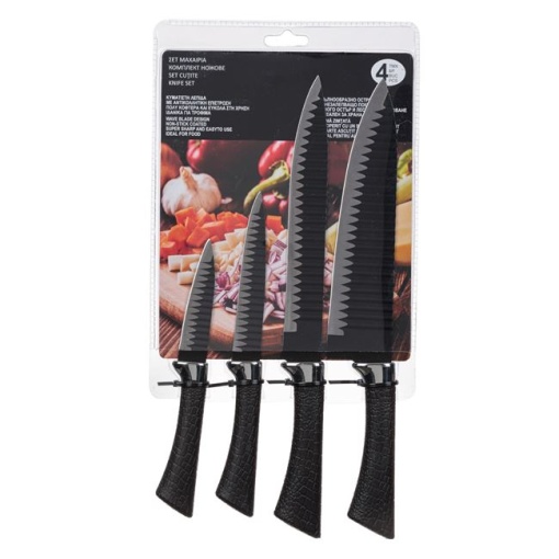 Set de 4 cutite EBA, negru argintiu cu lame ondulate din otel inoxidabil - Img 2
