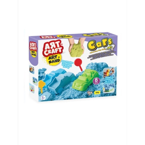 Set Nisip Kinetic albastru, Art Craft, cu Forme de masini, Modelare si Curatare Usoara, Calitate Premium EBA - Img 2