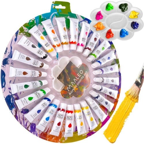 Set vopsele acrilice EBA, 24 culori x 12 ml, paleta inclusa, Potrivit pentru studenti, amatori sau incepatori, Multicolor - Img 2