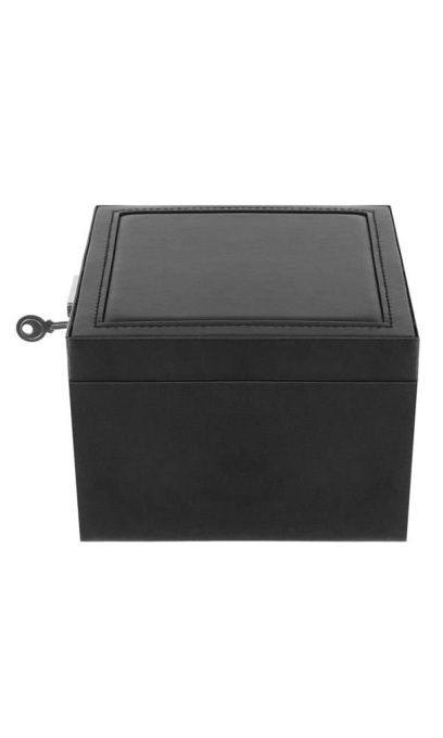 Cutie de Bijuterii Luxury EBA, Piele Ecologica, Sertar si Oglinda, Interior Catifea, 12 Compartimente, 16 x 16 x 11 cm, Negru-Crem - Img 3