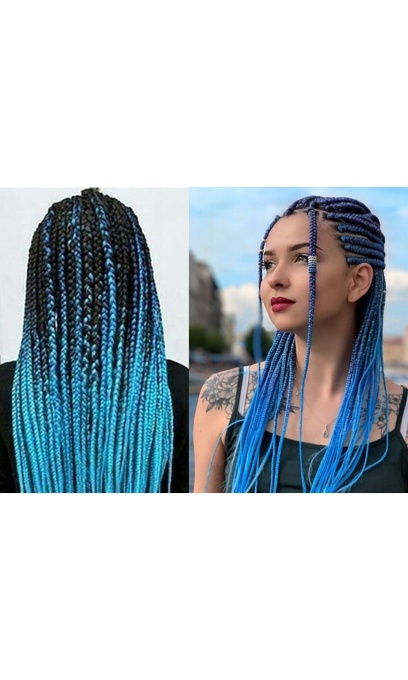 Extensie pentru impletituri EBA, albastru neon ombre, par sintetic, lungime 60 cm - Img 2