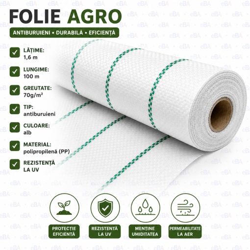 Folie Agrotextil Antiburuieni Alba 1.6m x 100m, 70g/mp, Rezistenta UV, Agrotextil Profesional pentru Gradina, Sere, Capsuni, Legume si Peisagistica - Img 5