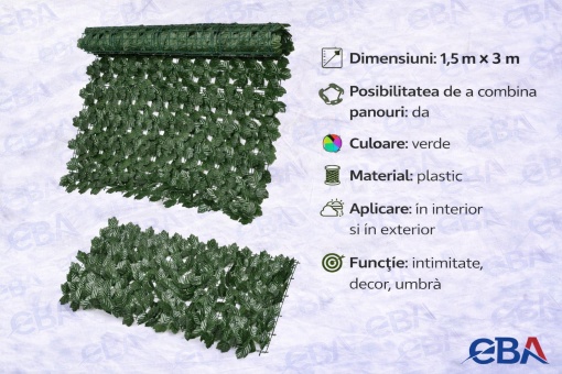 Gard viu artificial EBA, 1.5m x 3m, verde, rezistent UV, montaj rapid - Img 2