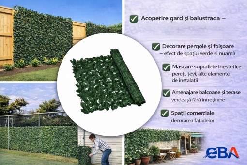 Gard viu artificial iedera EBA, 1.75m x 3m, rezistent UV, verde natural - Img 4