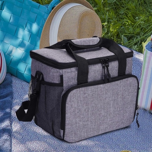Geanta termo-izolanta High Quality pentru picnic EBA, 40 L, 2 pastile racire, Impermeabila, Spuma EVA, 47 x 28.5 x 30 cm, Gri - Img 4