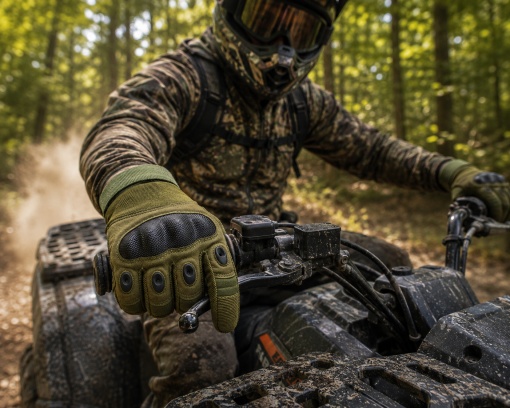 Manusi tactice moto si airsoft eBA XL, verde masliniu, protectii fibra carbon, touchscreen, antiderapante, pentru ATV, bicicleta MTB, enduro, vanatoare, drumetii si outdoor - Img 7