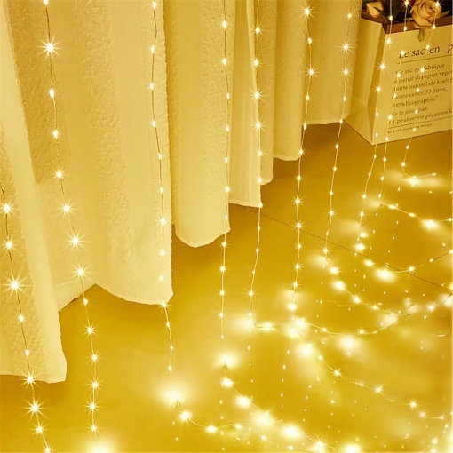 Perdea Luminoasa LED 300 LED-uri, 3 m, 10 Benzi, Lumina Alb Cald, Alimentare USB, Multiple Moduri de Iluminare, Instalatie Decorativa pentru Geam, Perete, Craciun si Petreceri - Img 4