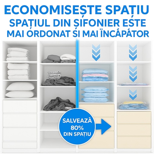 Set 10 Saci Vidat Haine 50 x 70 cm + Pompa Manuala Inclusa EBA, Economie 80% Spatiu, Reutilizabili - Img 4