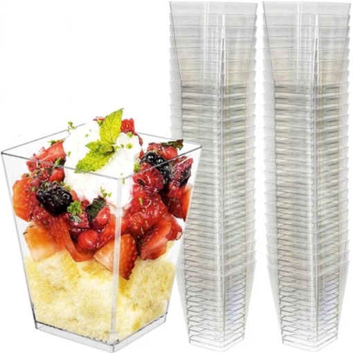 Set 50 cupe desert EBA, speciale pentru candy-bar, forma piramida, plastic, 120 ml - Img 3