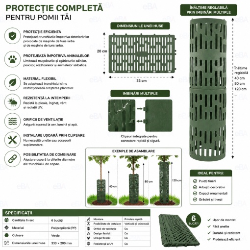 Set 6 Protectii Trunchi Copaci si Puieti, Husa Protectie Pomi din PP, Protectie Impotriva Rozatoarelor si Motocoasei, Montaj Rapid, Rezistent UV - Img 2