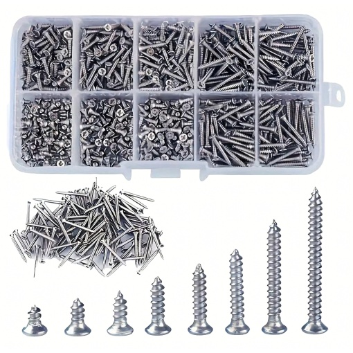 Set 800 suruburi universale M2 EBA, Otel carbon nichelat, Cap cruce, 8 dimensiuni, Cutie organizatoare - Img 4