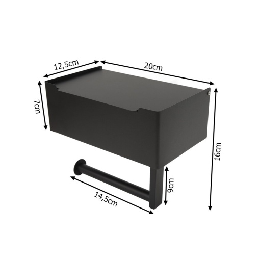 Suport hartie igienica EBA, cu Raft Depozitare Servetele Umede si Raft pentru Telefon, 12, 5 x 20 x 16 cm, Negru - Img 2