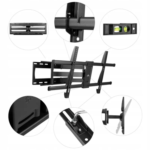 Suport TV Perete Reglabil 42-100 Inch KG-1039 King Mount Alaska, Rotativ si Inclinabil, Brat Dublu, VESA Universal, Metal Ranforsat, Capacitate Mare, Compatibil LCD LED OLED QLED - Img 2
