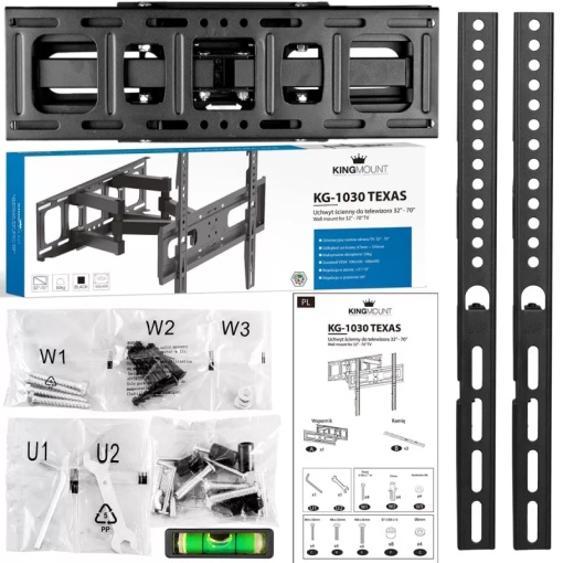 Suport TV Reglabil 32-70 Inch KING MOUNT KG-1030 Texas, VESA 400x400, Rotire 120°, Inclinare +15°/-3°, Brat Extensibil 35.5 cm, Max 50KG, Suport Perete Universal LED LCD OLED Smart TV - Img 2