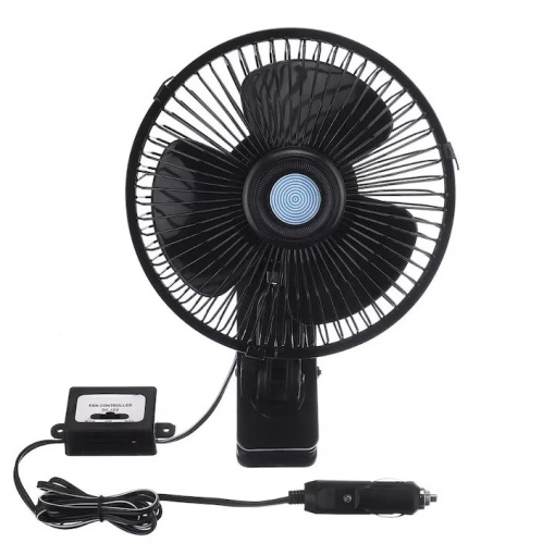 Ventilator auto aer rece EBA, 12V, lungime cablu 1.2 m, incarcare bricheta, 2 moduri de viteza, prindere clips, Negru - Img 3