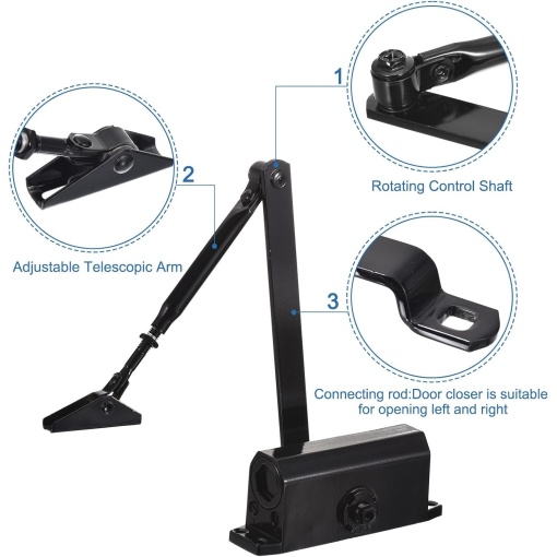 Amortizor cu brat pentru Usi EBA, Metal, Universal, 40-60 kg, Negru - Img 2