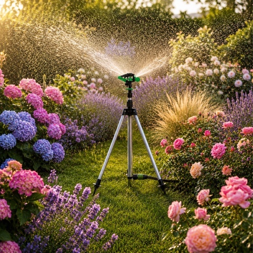 Aspersor Rotativ Gradina cu 3 Brate pe Trepied, 90 cm, Udare 360°, Raza pana la 12 m, Reglabil pe Inaltime, ABS + Otel Inoxidabil, Sistem Irigare pentru Gazon, Flori si Legume - Img 9