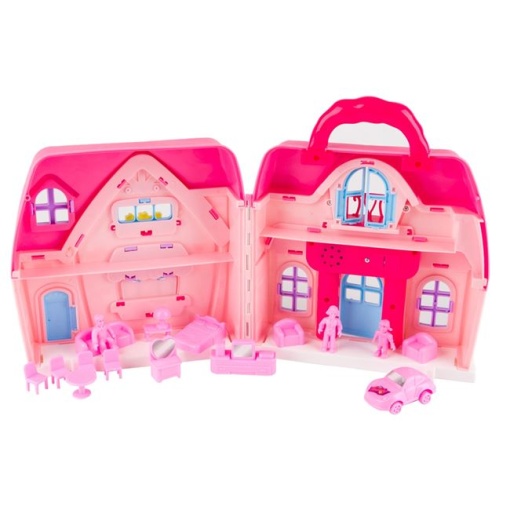 Casuta tip valiza mini cu muzica si lumini pentru papusi EBA, cu accesorii, dimensiuni 19 x 10 x 24 cm - Img 2