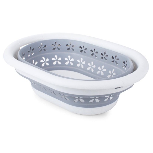 Cos rufe EBA pliabil, 2 manere, silicon, 25 L, dimensiuni 50 x 37.5 x 26 cm, Gri + Alb - Img 3