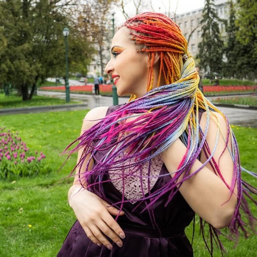 Extensie pentru impletituri EBA, Multicolor ombre, par sintetic, lungime 60 cm - Img 2