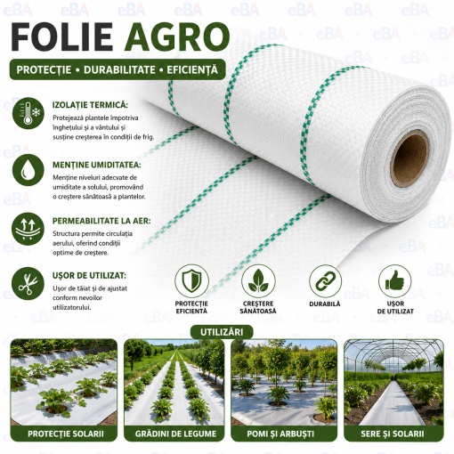 Folie Agrotextil Antiburuieni Alba 1.6m x 100m, 70g/mp, Rezistenta UV, Agrotextil Profesional pentru Gradina, Sere, Capsuni, Legume si Peisagistica - Img 2