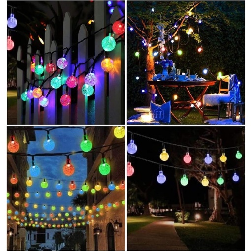Ghirlanda solara de gradina EBA, 6 M, 10 Globuri de Cristal lumini LED 7 cm, multicolor, IP44, utilizare in exterior - Img 2