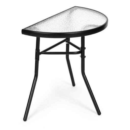 Masa de cafea semiluna cu blat din sticla securizata eBA® – ideala pentru balcon / terasa / patio, neagra - Img 5
