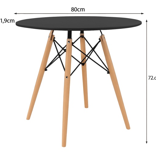 Masa Rotunda EBA, 80cm, Blat Negru, Picioare Lemn Fag, Inaltime 72 cm - Img 2