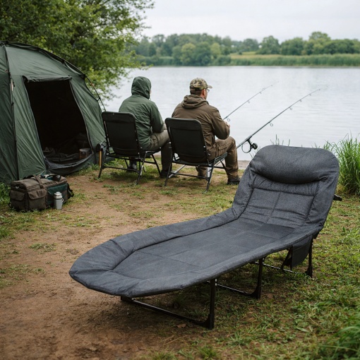 Pat Pliabil Camping si Pescuit 200x65 cm, Tetiera Confortabila, Saltea Captusita, Cadru Metalic 150 kg, Pat Portabil pentru Cort, Gradina si Relaxare - Img 6
