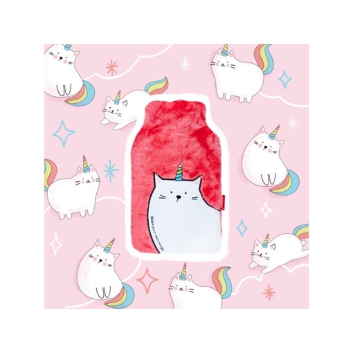 Perna pentru apa calda EBA, capacitate 2 l, din cauciuc, cu husa pufoasa, model unicorn, Roz - Img 3