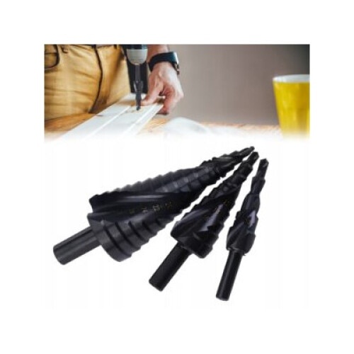 Set 3 burghie conice EBA, design functional, in trepte, 4-32 mm, otel inoxidabil, sistem de prindere HEX - Img 2