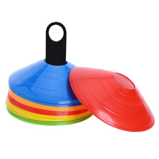 Set 50 jaloane tip con, EBA, pentru antrenamente sportive, PVC flexibil multicolor, cu suport si Geanta din plasa, Multicolor - Img 2