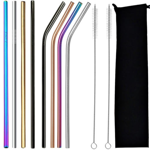Set 8 Paie Metalice reutilizabile EBA, 2 X Perii de curatare, Husa Protectie, 215 x 6 mm, Multicolor - Img 3