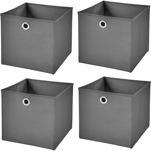 Set de 4 cutii textile de depozitare EBA, fara capac, cu cerc metalic, dimensiuni 15 x 15 x 15 cm, Gri - Img 2