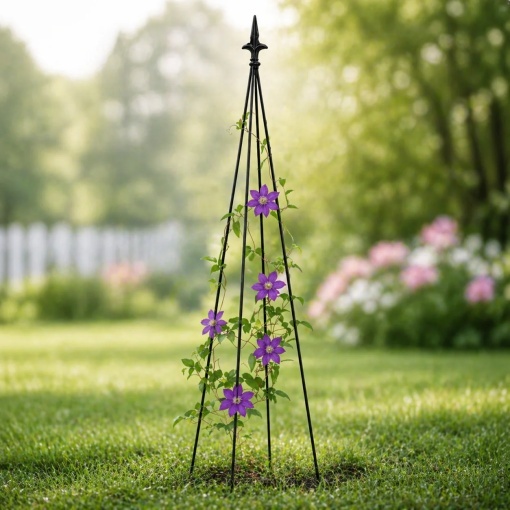 Suport Metalic Profesional pentru Plante si Flori Cataratoare, 150 cm, Otel Rezistent, Negru, Spalier Decorativ pentru Gradina, Trandafiri, Clematite, Iedera si Legume Cataratoare - Img 5